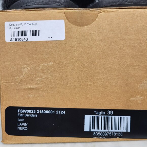 NWB~$825~DSQUARED2~8/8.5~ICON BLACK WHITE GENUINE RABBIT FUR SANDALS SLIDES - Picture 15 of 16